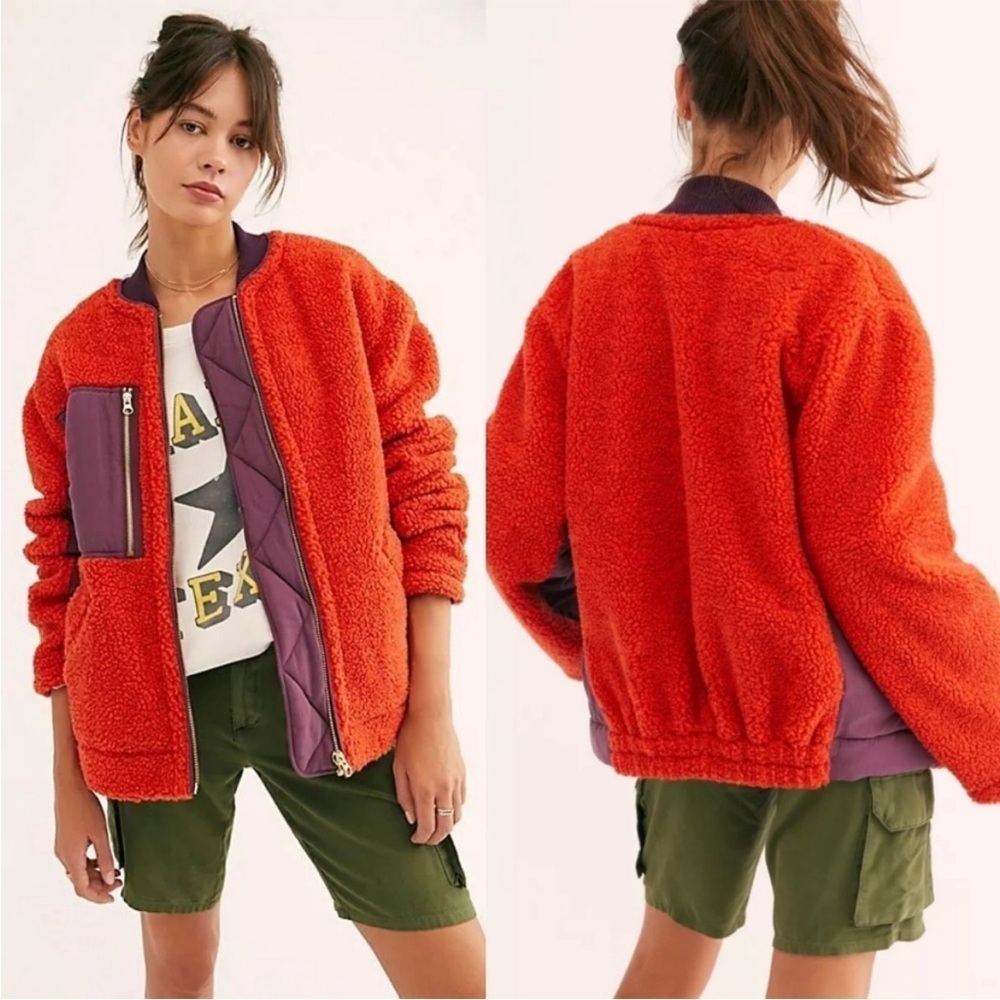 Free People Rivington Sherpa Jacket in Chili Combo Sz XS